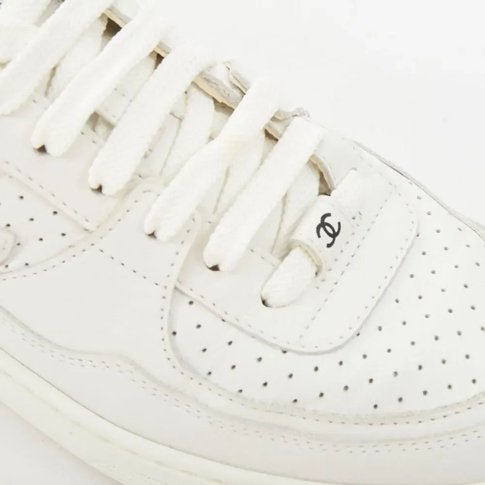 Chanel 2023 White Perforated Leather CC Logo Sneakers